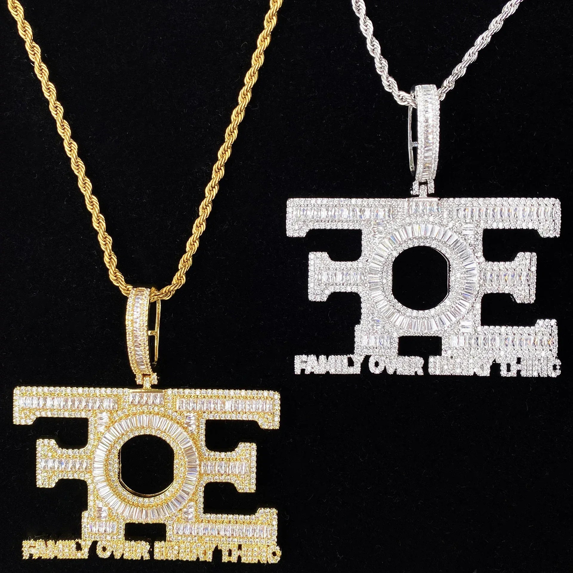 New Iced Out "FOE" Pendant | Women's "Family Over Everything" Necklace - CaratixJewelry